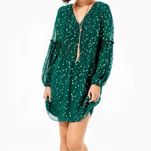 Lilly Pulitzer Cleme Spruce Green Silk Gold Metallic Dot Dress Size 14 - Picture 2 of 11